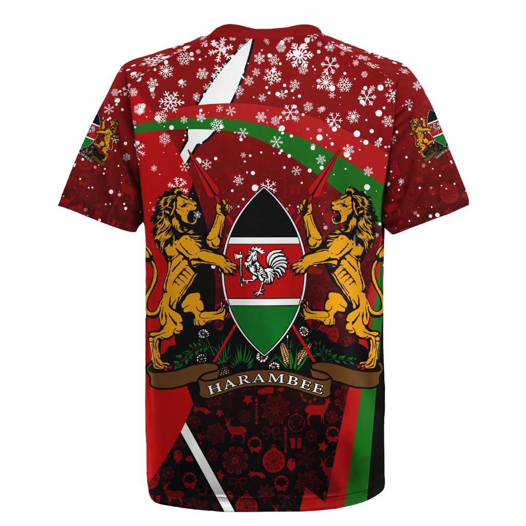 Kenya Christmas Rugby Jersey with Santa Claus Spear and Red Green Harambee Crest - Wonder Print Shop