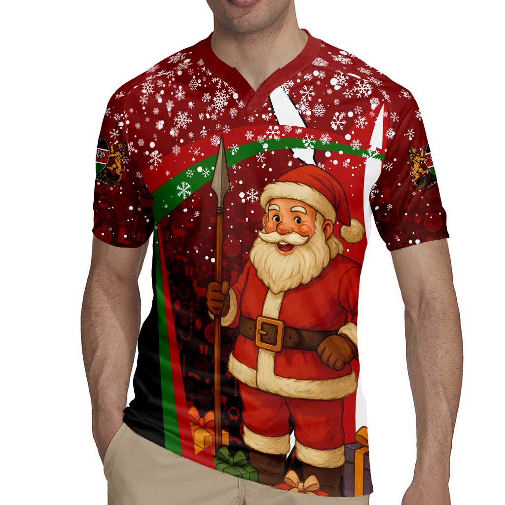 Kenya Christmas Rugby Jersey with Santa Claus Spear and Red Green Harambee Crest - Wonder Print Shop