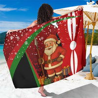Kenya Christmas Sarong with Santa Claus Spear and Red Green Harambee Crest - Wonder Print Shop