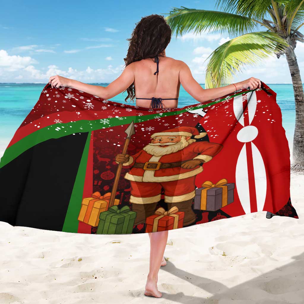 Kenya Christmas Sarong with Santa Claus Spear and Red Green Harambee Crest - Wonder Print Shop