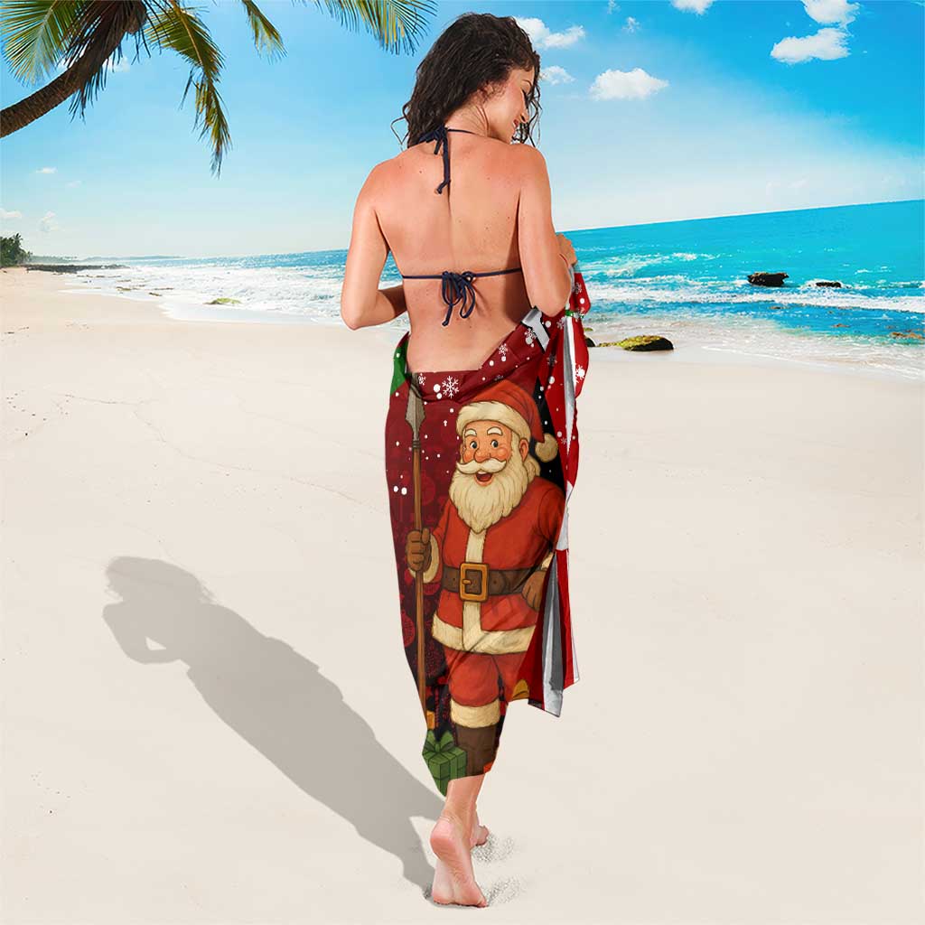 Kenya Christmas Sarong with Santa Claus Spear and Red Green Harambee Crest - Wonder Print Shop
