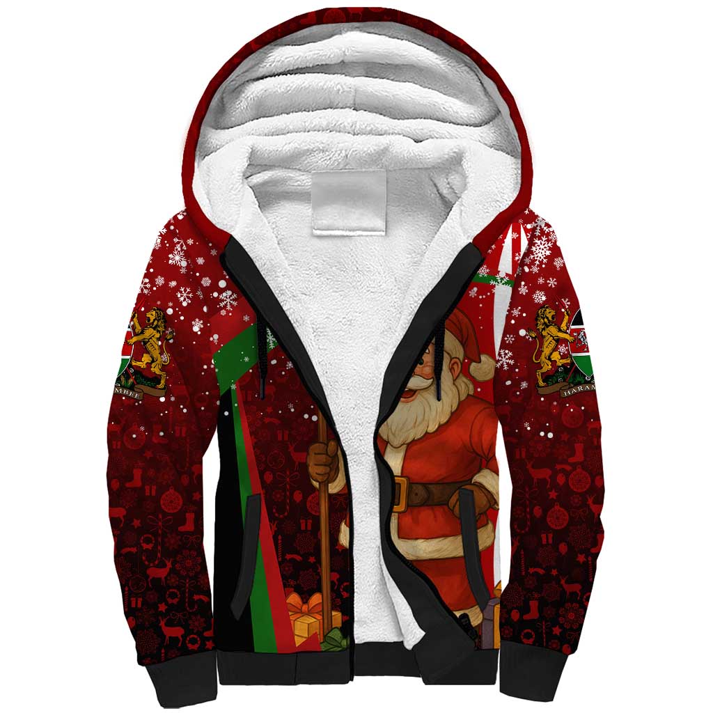 Kenya Christmas Sherpa Hoodie with Santa Claus Spear and Red Green Harambee Crest - Wonder Print Shop