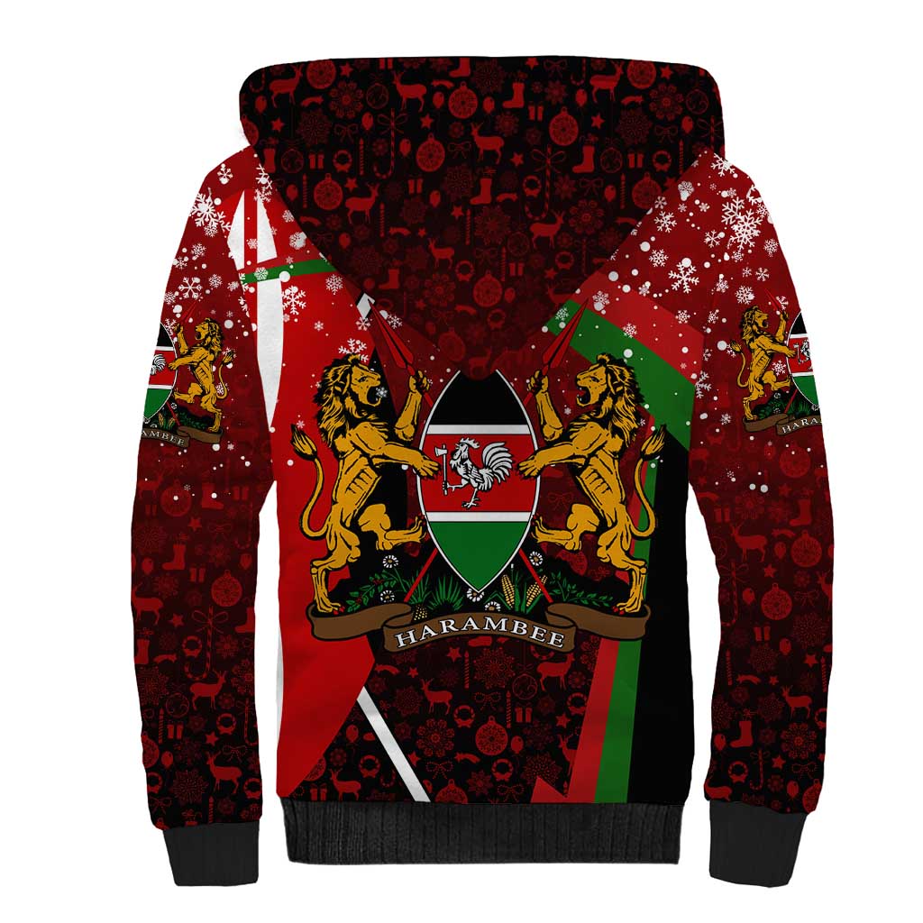 Kenya Christmas Sherpa Hoodie with Santa Claus Spear and Red Green Harambee Crest - Wonder Print Shop