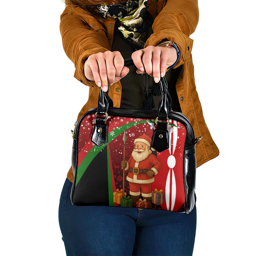 Kenya Christmas Shoulder Handbag with Santa Claus Spear and Red Green Harambee Crest - Wonder Print Shop
