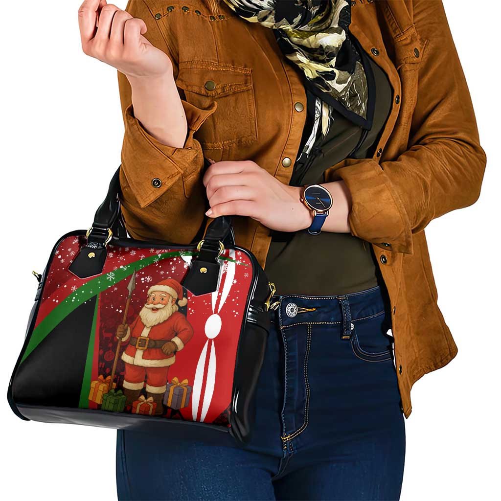 Kenya Christmas Shoulder Handbag with Santa Claus Spear and Red Green Harambee Crest - Wonder Print Shop
