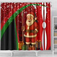Kenya Christmas Shower Curtain with Santa Claus Spear and Red Green Harambee Crest - Wonder Print Shop