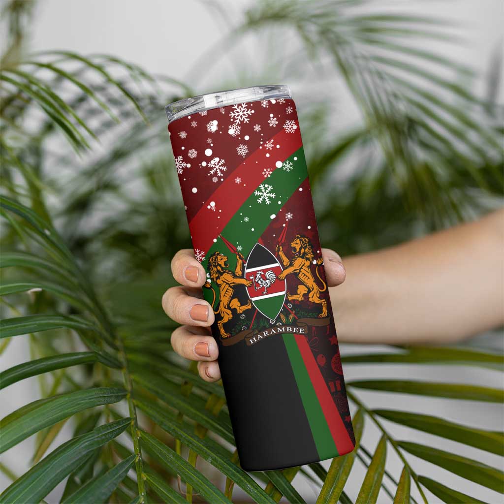 Kenya Christmas Skinny Tumbler with Santa Claus Spear and Red Green Harambee Crest - Wonder Print Shop