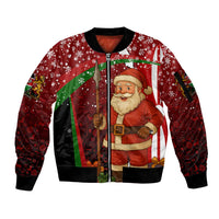 Kenya Christmas Sleeve Zip Bomber Jacket with Santa Claus Spear and Red Green Harambee Crest - Wonder Print Shop