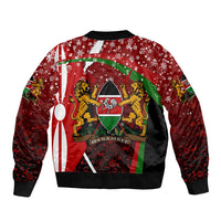 Kenya Christmas Sleeve Zip Bomber Jacket with Santa Claus Spear and Red Green Harambee Crest - Wonder Print Shop