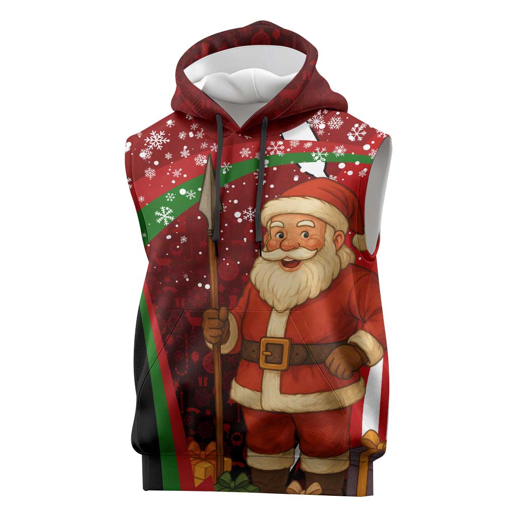 Kenya Christmas Sleeveless Hoodie with Santa Claus Spear and Red Green Harambee Crest - Wonder Print Shop