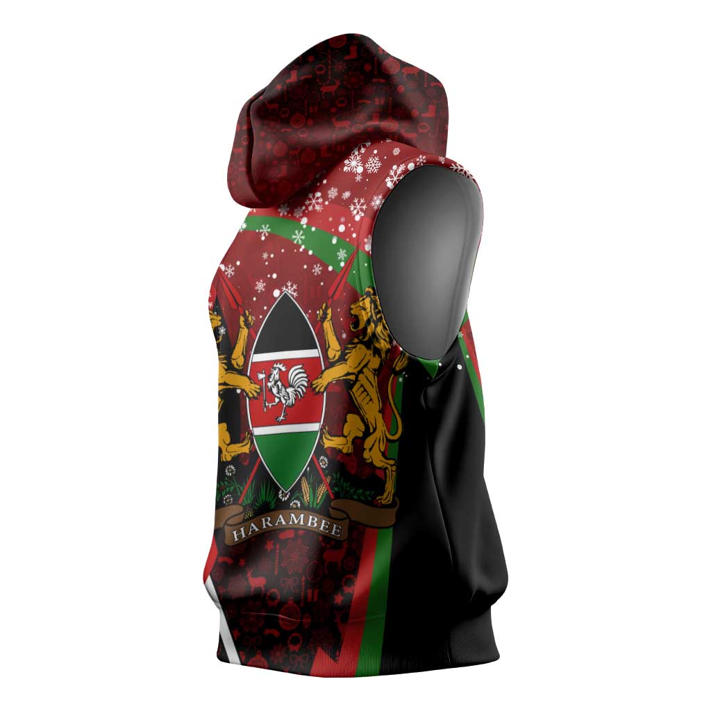 Kenya Christmas Sleeveless Hoodie with Santa Claus Spear and Red Green Harambee Crest - Wonder Print Shop