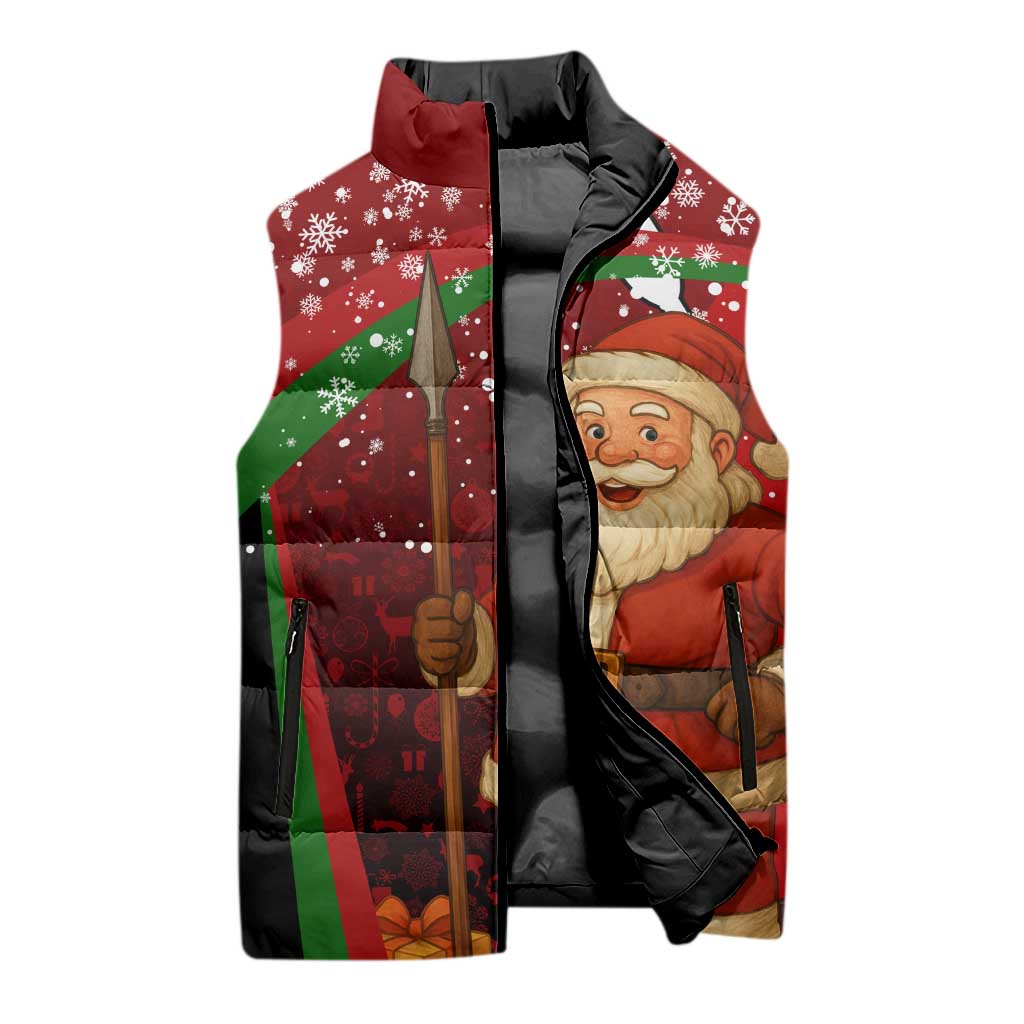 Kenya Christmas Sleeveless Puffer Jacket with Santa Claus Spear and Red Green Harambee Crest - Wonder Print Shop