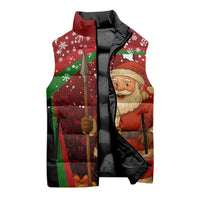Kenya Christmas Sleeveless Puffer Jacket with Santa Claus Spear and Red Green Harambee Crest - Wonder Print Shop
