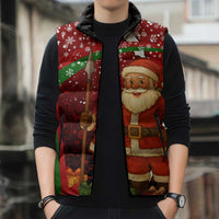 Kenya Christmas Sleeveless Puffer Jacket with Santa Claus Spear and Red Green Harambee Crest - Wonder Print Shop