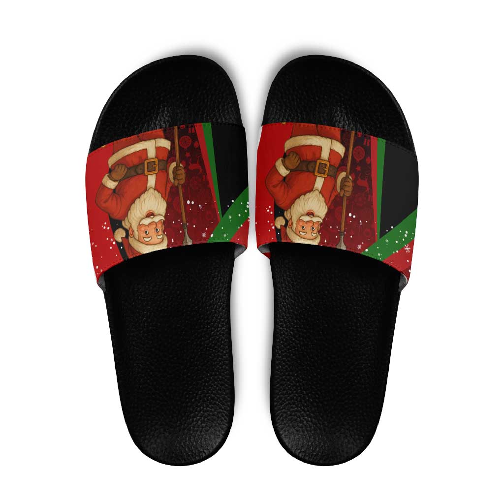 Kenya Christmas Slide Sandals with Santa Claus Spear and Red Green Harambee Crest - Wonder Print Shop