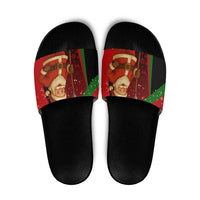 Kenya Christmas Slide Sandals with Santa Claus Spear and Red Green Harambee Crest - Wonder Print Shop