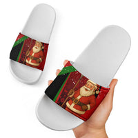 Kenya Christmas Slide Sandals with Santa Claus Spear and Red Green Harambee Crest - Wonder Print Shop
