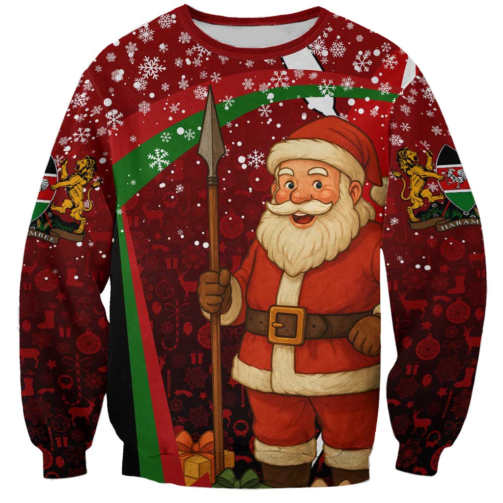 Kenya Christmas Sweatshirt with Santa Claus Spear and Red Green Harambee Crest - Wonder Print Shop