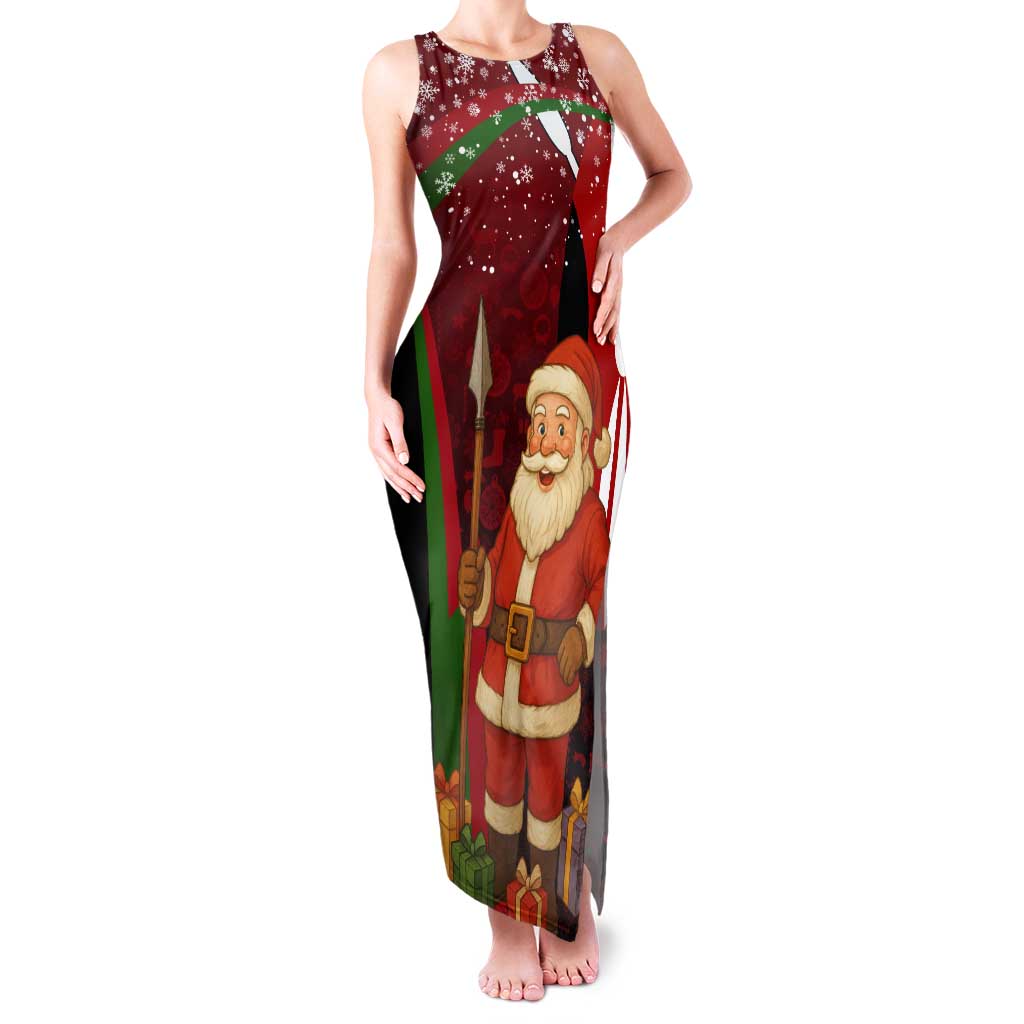 Kenya Christmas Tank Maxi Dress with Santa Claus Spear and Red Green Harambee Crest - Wonder Print Shop