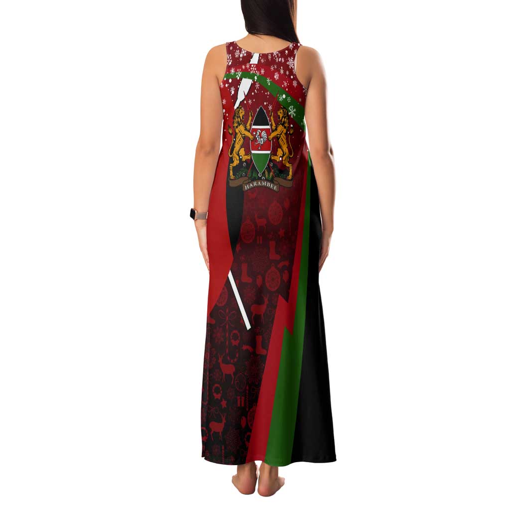 Kenya Christmas Tank Maxi Dress with Santa Claus Spear and Red Green Harambee Crest - Wonder Print Shop