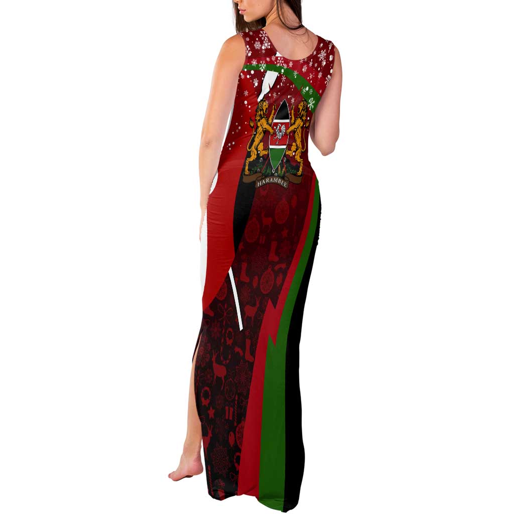 Kenya Christmas Tank Maxi Dress with Santa Claus Spear and Red Green Harambee Crest - Wonder Print Shop