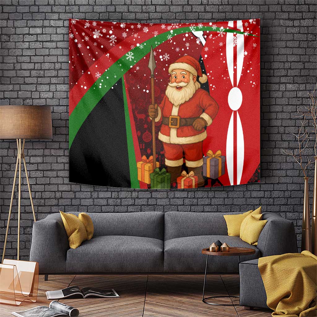 Kenya Christmas Tapestry with Santa Claus Spear and Red Green Harambee Crest - Wonder Print Shop