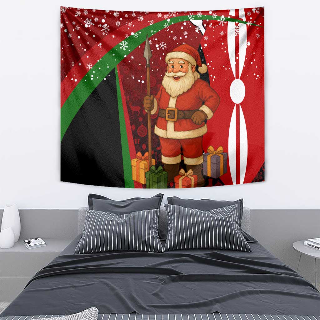 Kenya Christmas Tapestry with Santa Claus Spear and Red Green Harambee Crest - Wonder Print Shop