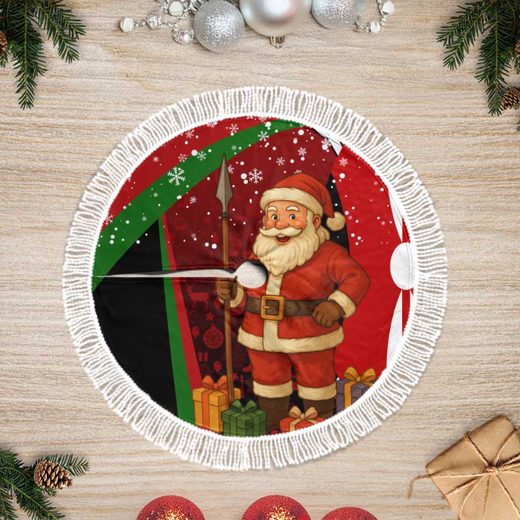 Kenya Christmas Tree Skirt with Santa Claus Spear and Red Green Harambee Crest - Wonder Print Shop