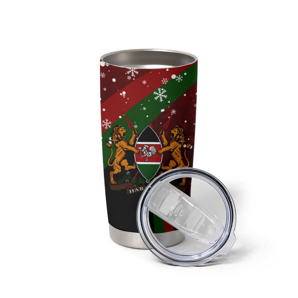 Kenya Christmas Tumbler Cup with Santa Claus Spear and Red Green Harambee Crest - Wonder Print Shop