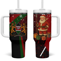Kenya Christmas Tumbler With Handle with Santa Claus Spear and Red Green Harambee Crest - Wonder Print Shop