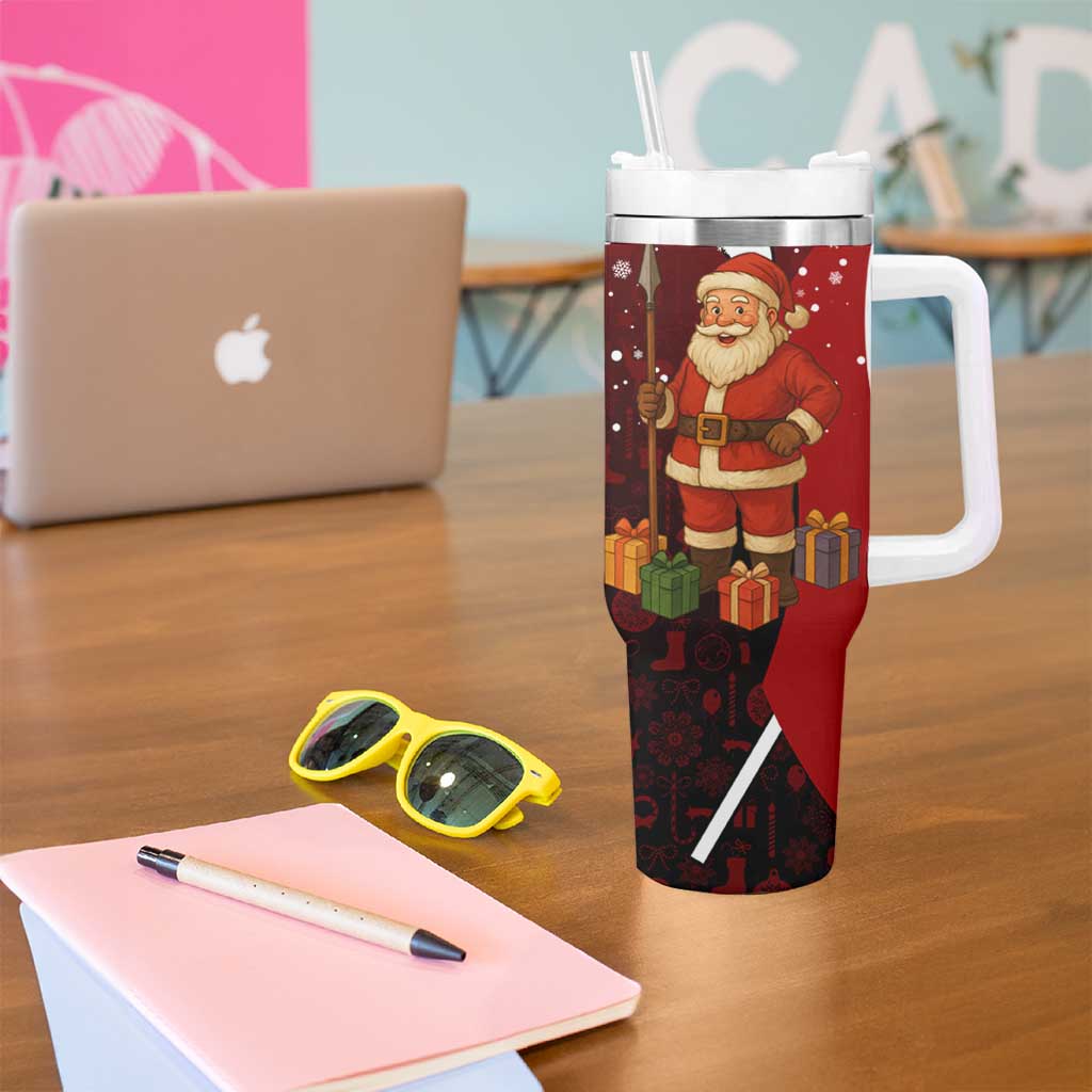 Kenya Christmas Tumbler With Handle with Santa Claus Spear and Red Green Harambee Crest - Wonder Print Shop