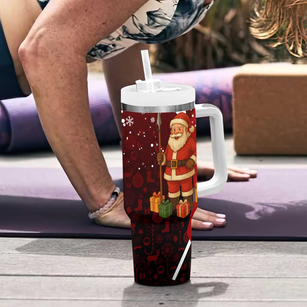 Kenya Christmas Tumbler With Handle with Santa Claus Spear and Red Green Harambee Crest - Wonder Print Shop