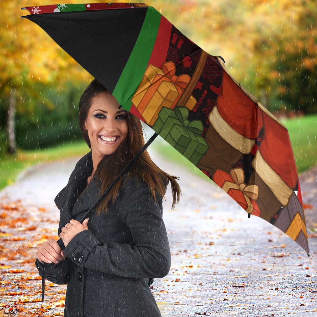 Kenya Christmas Umbrella with Santa Claus Spear and Red Green Harambee Crest - Wonder Print Shop