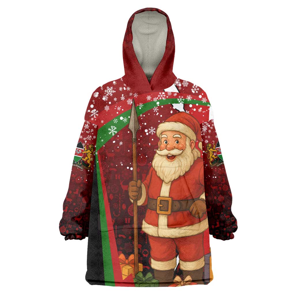 Kenya Christmas Wearable Blanket Hoodie with Santa Claus Spear and Red Green Harambee Crest - Wonder Print Shop