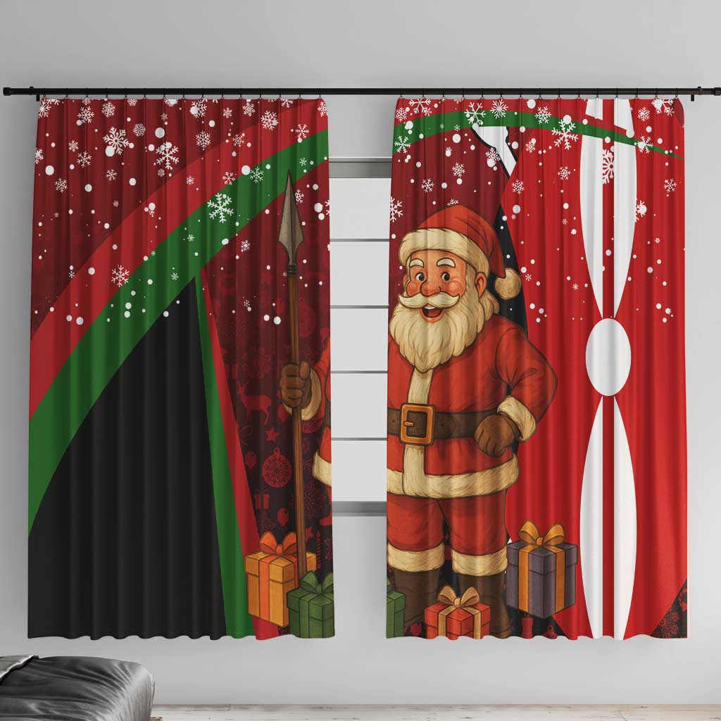 Kenya Christmas Window Curtain with Santa Claus Spear and Red Green Harambee Crest - Wonder Print Shop