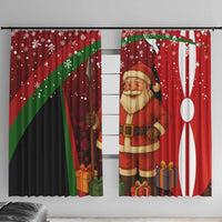 Kenya Christmas Window Curtain with Santa Claus Spear and Red Green Harambee Crest - Wonder Print Shop
