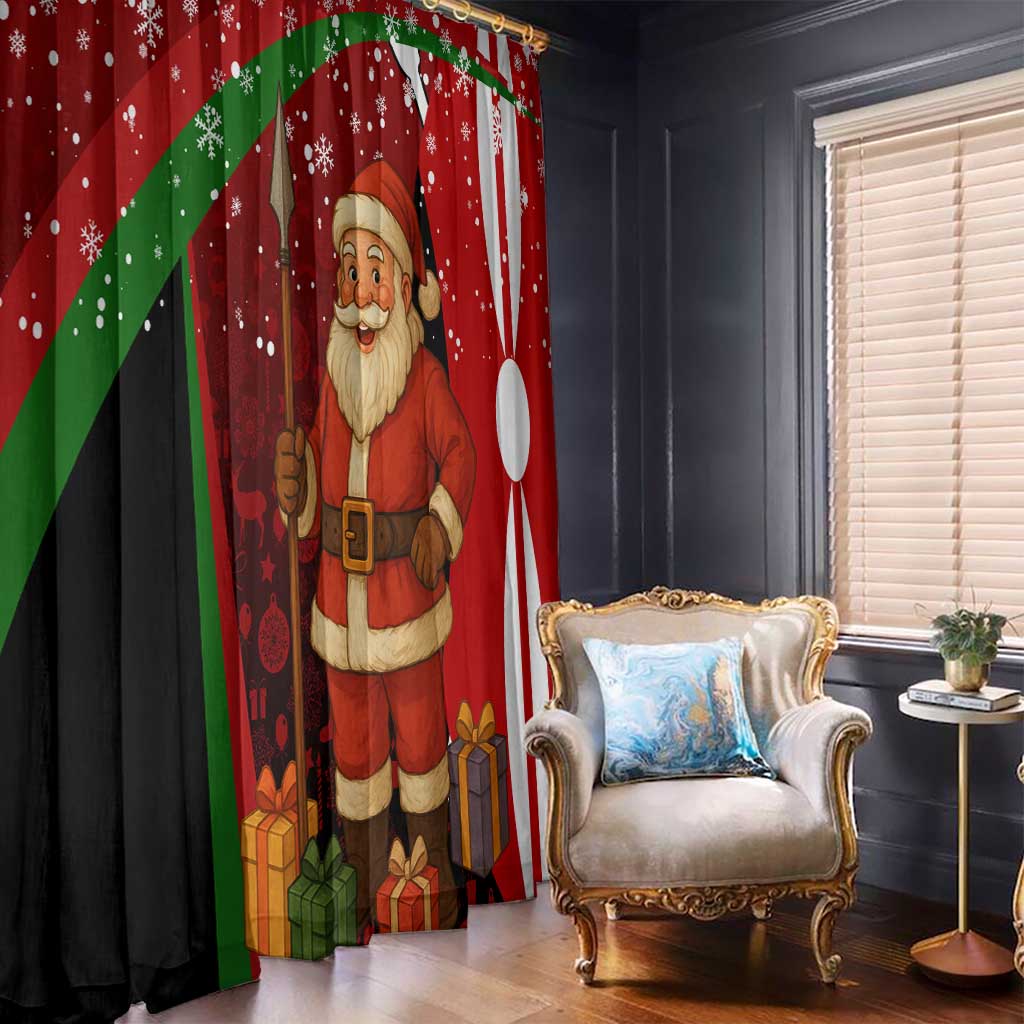 Kenya Christmas Window Curtain with Santa Claus Spear and Red Green Harambee Crest - Wonder Print Shop