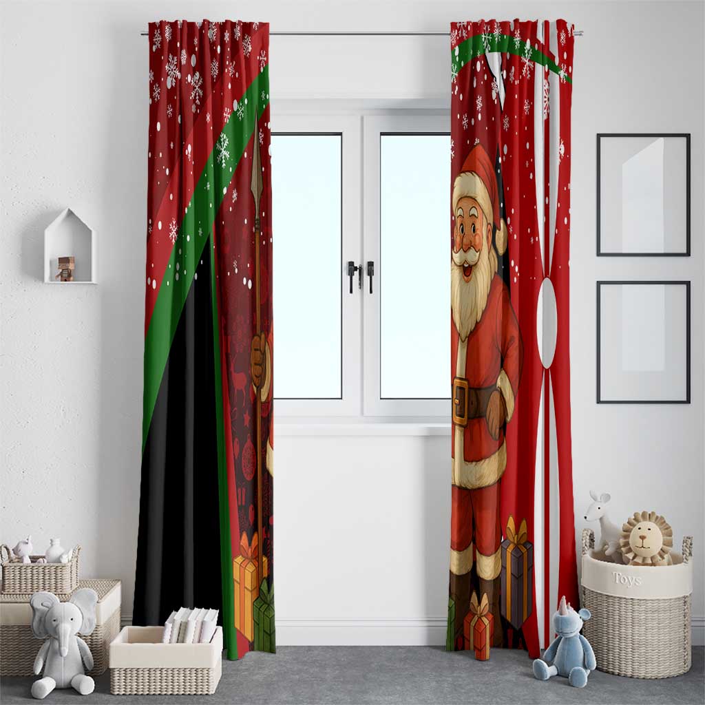 Kenya Christmas Window Curtain with Santa Claus Spear and Red Green Harambee Crest - Wonder Print Shop