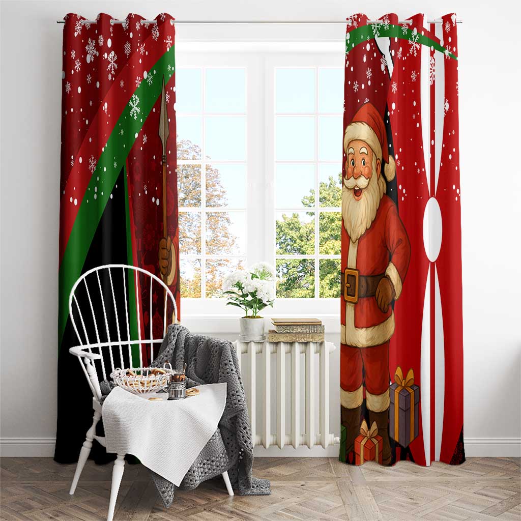 Kenya Christmas Window Curtain with Santa Claus Spear and Red Green Harambee Crest - Wonder Print Shop