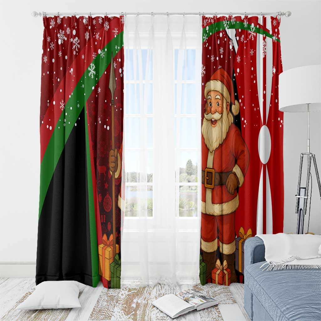 Kenya Christmas Window Curtain with Santa Claus Spear and Red Green Harambee Crest - Wonder Print Shop