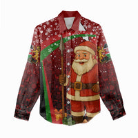 Kenya Christmas Women Casual Shirt with Santa Claus Spear and Red Green Harambee Crest - Wonder Print Shop