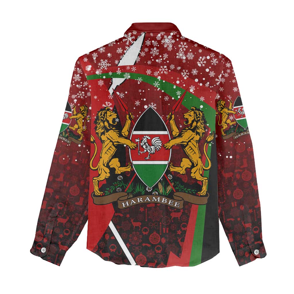 Kenya Christmas Women Casual Shirt with Santa Claus Spear and Red Green Harambee Crest - Wonder Print Shop