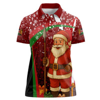 Kenya Christmas Women Polo Shirt with Santa Claus Spear and Red Green Harambee Crest - Wonder Print Shop