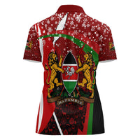 Kenya Christmas Women Polo Shirt with Santa Claus Spear and Red Green Harambee Crest - Wonder Print Shop