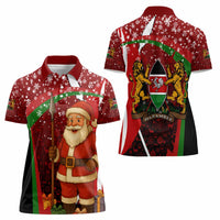 Kenya Christmas Women Polo Shirt with Santa Claus Spear and Red Green Harambee Crest - Wonder Print Shop