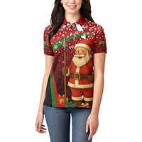 Kenya Christmas Women Polo Shirt with Santa Claus Spear and Red Green Harambee Crest - Wonder Print Shop