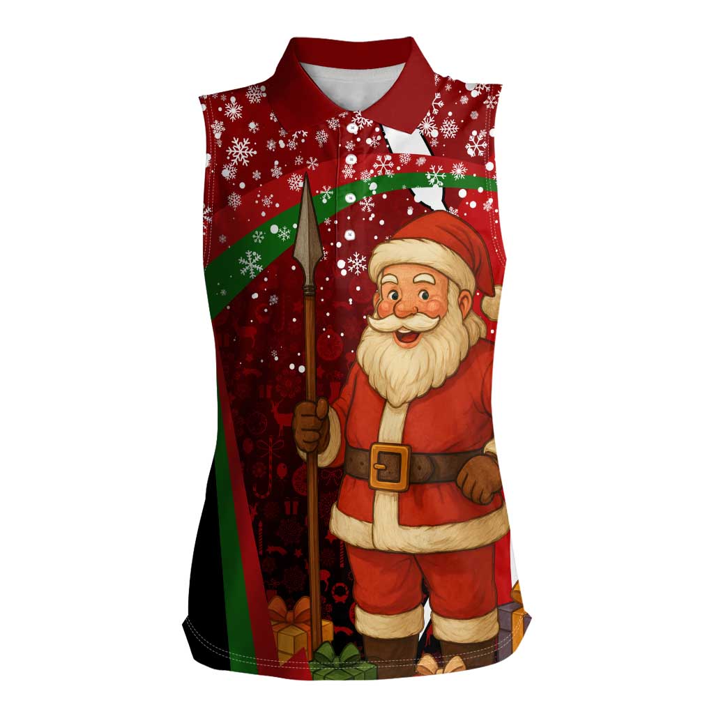 Kenya Christmas Women Sleeveless Polo Shirt with Santa Claus Spear and Red Green Harambee Crest - Wonder Print Shop