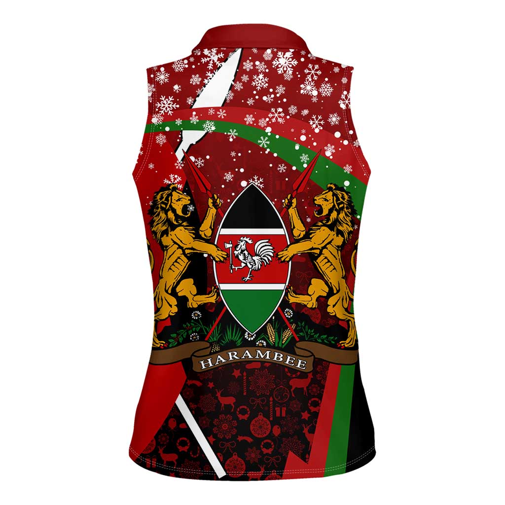 Kenya Christmas Women Sleeveless Polo Shirt with Santa Claus Spear and Red Green Harambee Crest - Wonder Print Shop