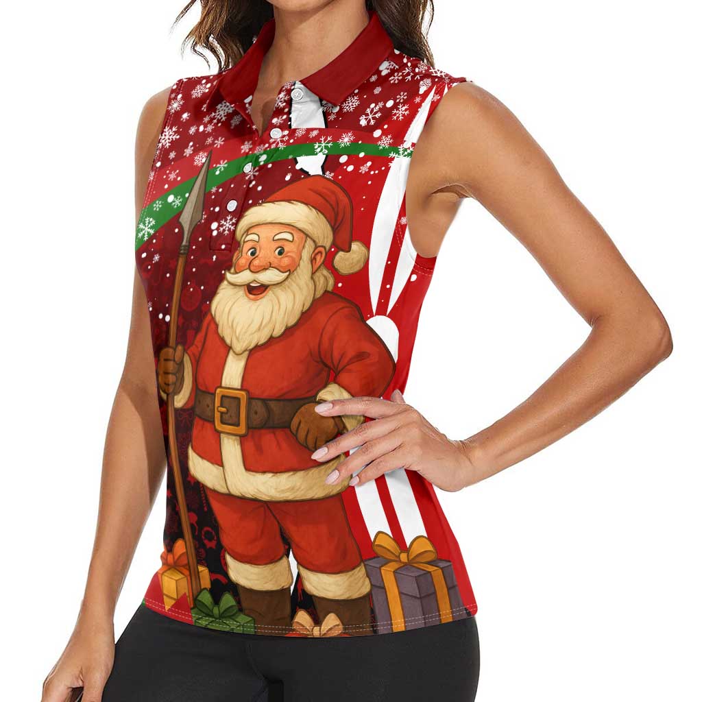 Kenya Christmas Women Sleeveless Polo Shirt with Santa Claus Spear and Red Green Harambee Crest - Wonder Print Shop