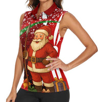 Kenya Christmas Women Sleeveless Polo Shirt with Santa Claus Spear and Red Green Harambee Crest - Wonder Print Shop